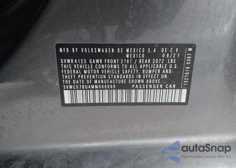 2021 Volkswagen Jetta 1.4T R-Line/1.4T S/1.4T Se from USA, damaged, VIN 3VWC57BU4MM066669